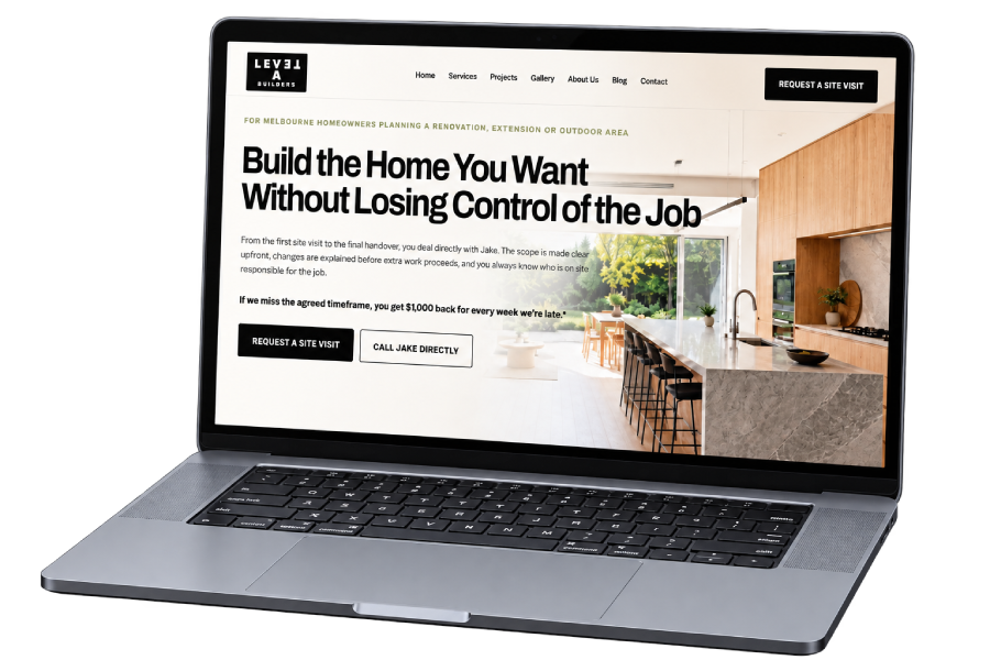 Level A Builders website on laptop